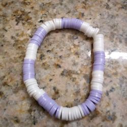 Purple And White Clay Bead Bracelet