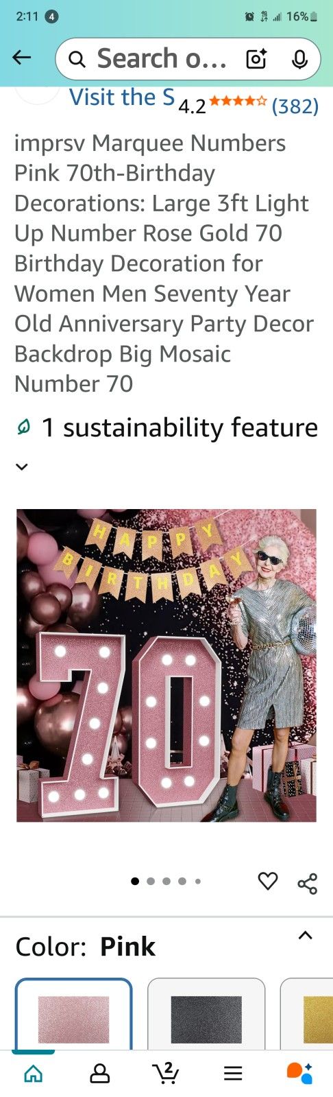 70th-Birthday Decorations: Large 3ft Light Up Number Rose Gold