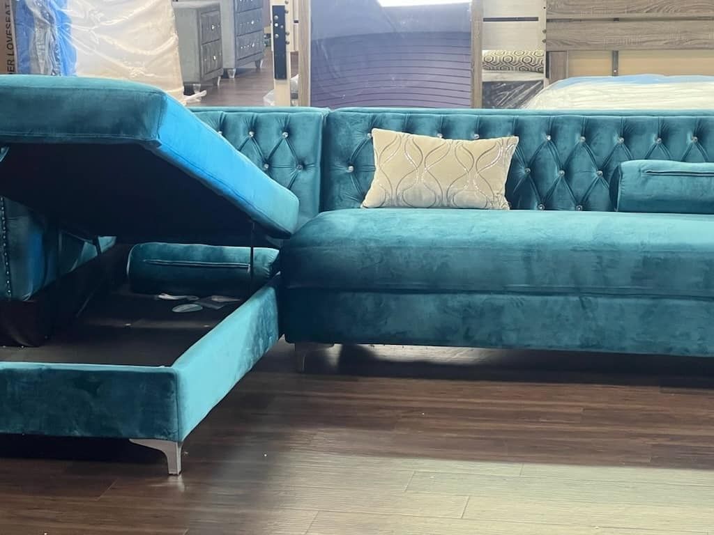 TEAL VELVET SECTIONAL SOFA SET