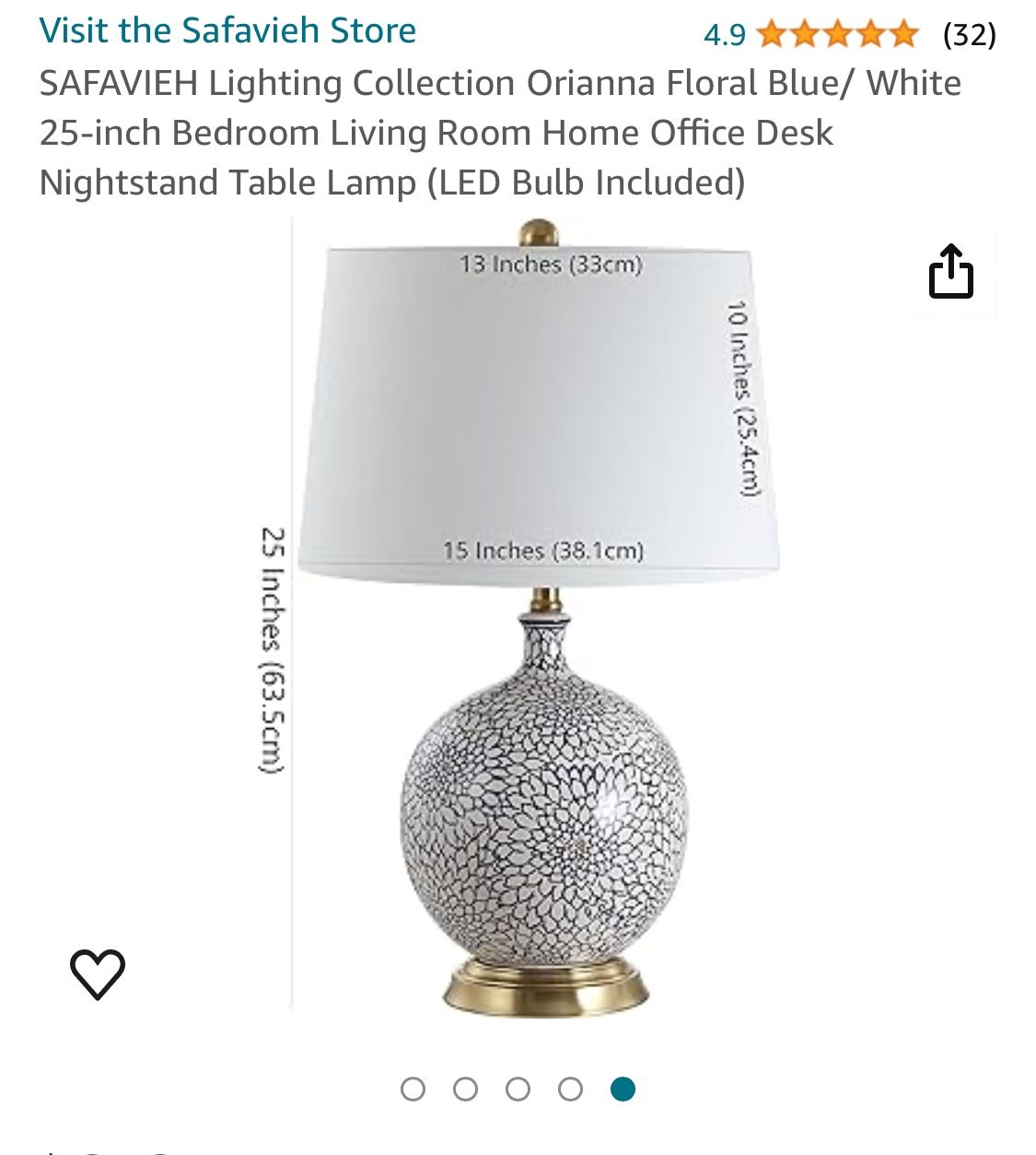 SAFAVIEH Lighting Collection Orianna Floral Blue/ White 25-inch Bedroom Living Room Home Office Desk Nightstand Table Lamp (LED Bulb Included)