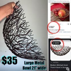 $35 Large wrought iron Fruit/Decor Bowl 21” wide in great condition can be painted as desired color
