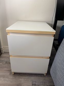 Pair of White IKEA 2-Drawer Nightstands / Bedside Tables with Glass Tops