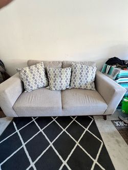 Modern Light Gray Loveseat Sofa with 3 Pillows – $100 OBO