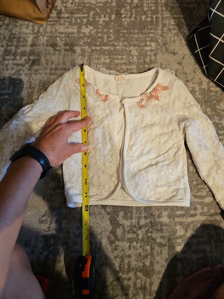 Girls White Cardigan 2t-3t With One Button On Top