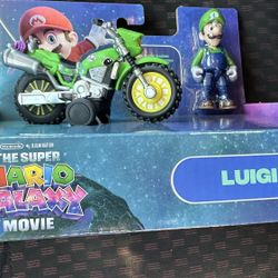 The Super Mario Galaxy Movie Luigi 2.5" Action Figure with Pull Back Motorcycle