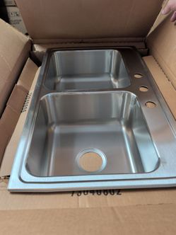 Lustertone" Drop In Double Basin Stainless Steel Kitchen Sink