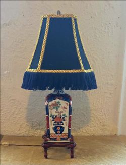 Nice Porcelain Hand Painted Lamp and Shade. 27", Excellent Condition.