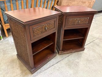 PIER 1 IMPORTS Dark Finished Single Drawer Nightstand with Wicker Panel Sides and Drawer Fronts (Set of 2)