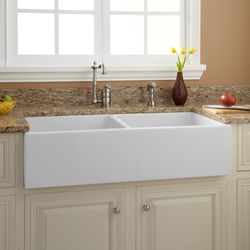 285T-WH 32" X 20" double Bowl Farmhouse Kitchen Sink with Basket Strainer