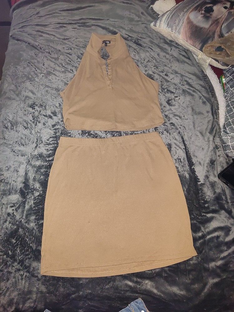 2pc light brown skirt set