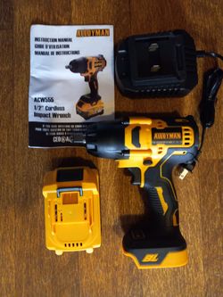 AlloyMan Half Inch Drive Large Body High Torque Impact Wrench Kit With Battery And Charger 550 Ft Pounds Of Torque