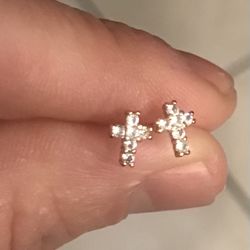 small tiny mini Gold Plated Crystal Cross minimalist Stud Earrings 