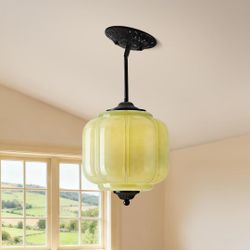 Milk Glass Pendant Light, 9 Inch Green 3 Color Adjustable Mid-Century Ceiling Light Fixture