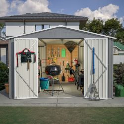 Large 10 x 10 FT Tool Shed with Updated Frame and Secure Doors for Backyard Use
