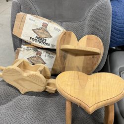 3 - Wooden Heart Stool, 1 Hear Corner Shelf, & Heart Plantrr