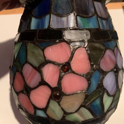 Beautiful stained Glass lamp shade. This colorful Floral multicolored glass lamp shade could also be used as a vibrant candle holder.
