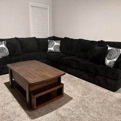 Cozy Velvet Black Sectional Couch 