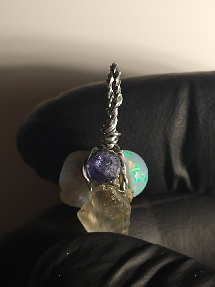 Tanzanite, Opal, Moonstone, Quartz Pendant
