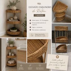 Rattan Corner Shelf Organizer – 3 Tier