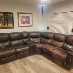 Leather Reclining Sofa with Cup Holders