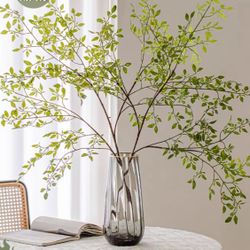 Artificial Greenery Stems, 43.3" Fake Nandina Stems Plants Faux Leaf Twig Branches for Indoor Desk Office