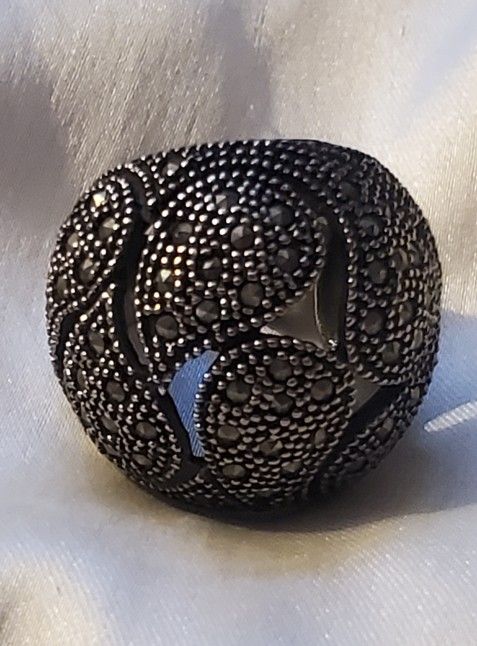 Stainless Steel Marcasite Dome Ring - 7 25-7.5