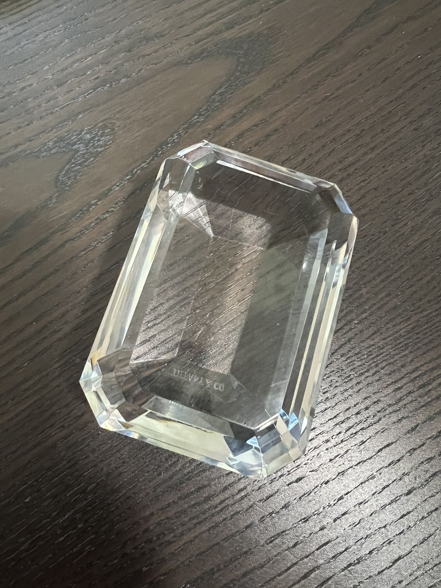 Tiffany Crystal Glass Diamond Gem Paperweight Emerald Cut Etched Tiffany & Co.