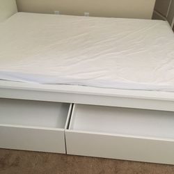 Bed Frame Full Size IKEA W 2 Underbed Drawer Storage Excellent Condition 