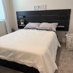 Queen size bed frame with floating headboard