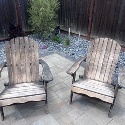 Pair of Solid Wood Adirondack Chairs – Rustic / Weathered Finish