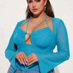 Fashion Nova - Melanie Mesh Corset Top - Aqua 1X