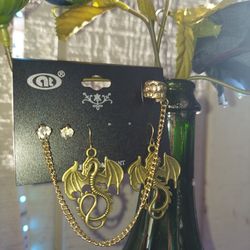 Dragon Earring Cuff Set