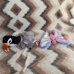 Set of 3 Ty Original Beanie Babies – Flitter, Mel & Puffer – Pre-Owned