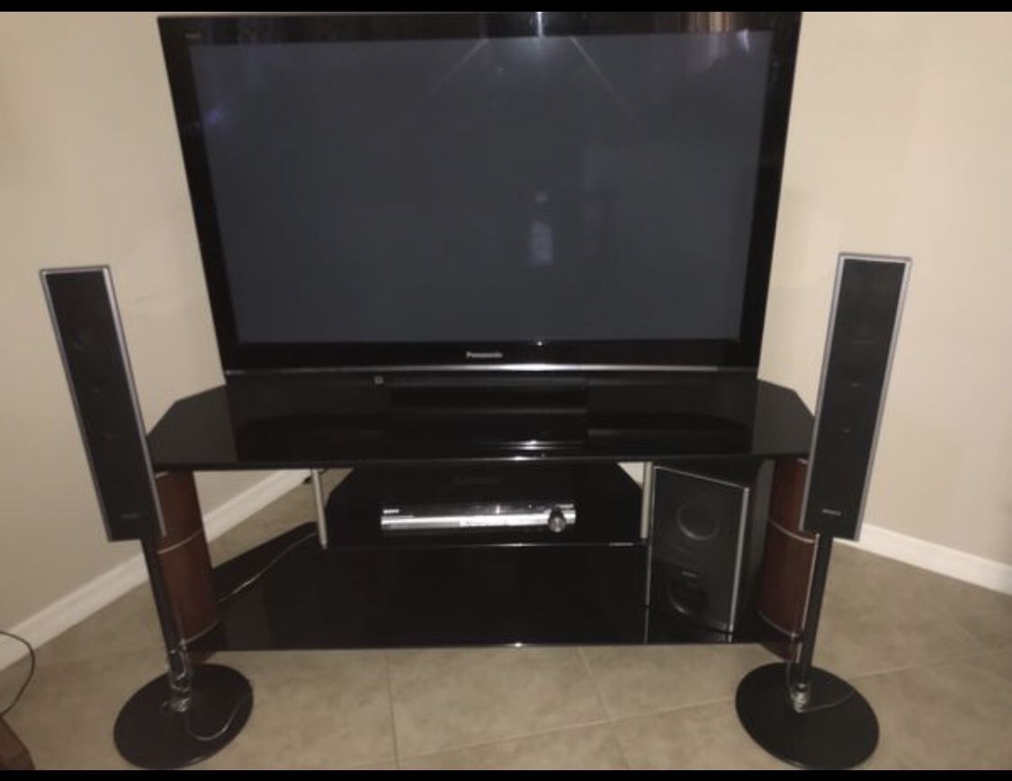 Panasonic plasma 50in TV with stand and sony surround system