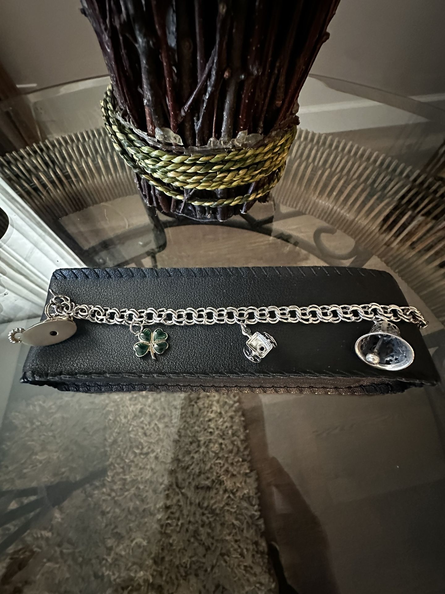 Vintage Sterling Silver 4 Charmed Double Linked Bracelet 