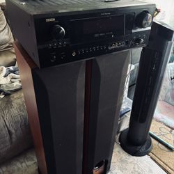 Denim Home Theater With Floor Standing Polk Audio