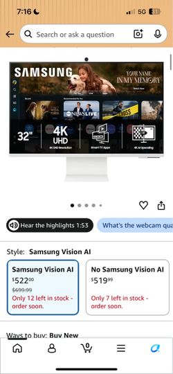 Samsung M8 monitor 32in 4K