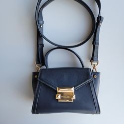Michael Kors Navy Blue Leather Mini Whitney Top Handle Bag