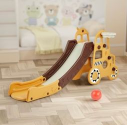 Toddler Slide Playset - Indoor/Outdoor Slide, Basketball Hoop & Climber, Safe Enclosed Steps & Anti-Slip Design, Multi-Activity Playset for Toddlers,