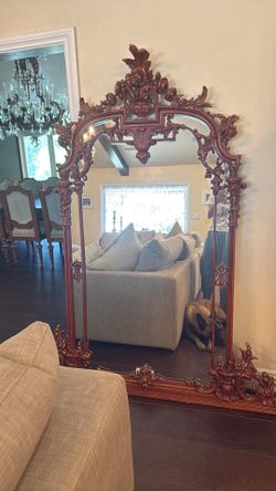 Ornate French Provincial Console Table with Stools and Mirror Set