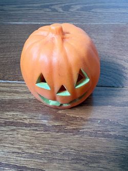 Vintage Halloween Ceramic Pumpkin Jack O Lantern LED Tea Light Cover Defect