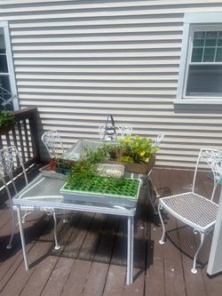 Outdoor Patio Dining Set – Glass Top Table + 6 Metal Chairs