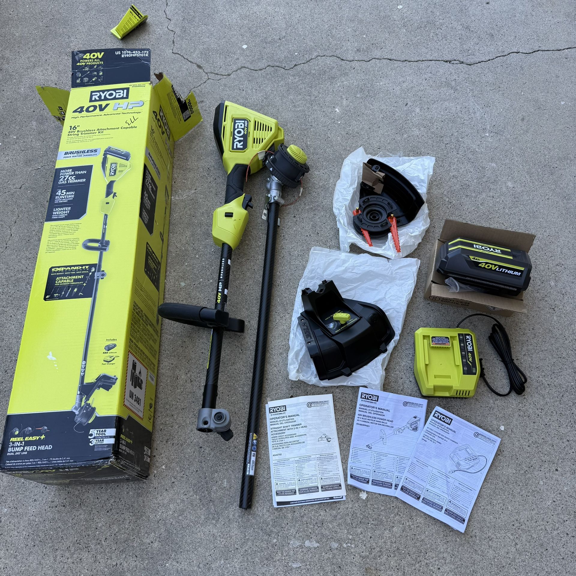 RYOBI 40V HP Brushless 16 in. Cordless Carbon Fiber Shaft Attachment Capable String Trimmer with 4.0 Ah Battery and Charger