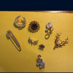Brand New Lot Of Eight Jewelry Brooches 