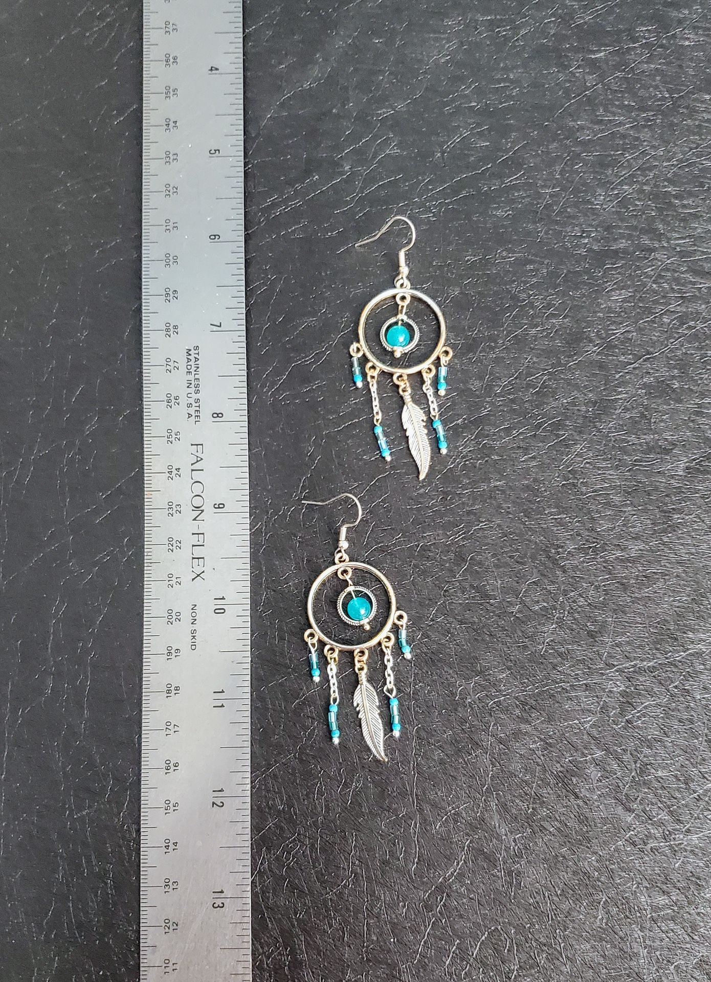 2.5” Turquoise Earrings, Silver Chain /hoop Earrings