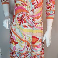 London Times Floral Colorful Shift Dress Sz 6 Medium 70s Style 