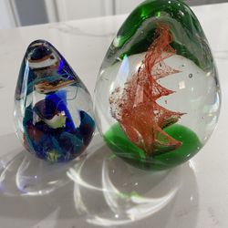 2- Glass Paperweights 4”H And 5”H