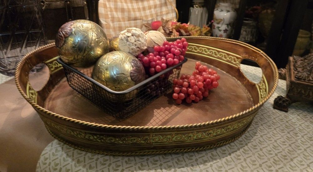 Vintage Metal Copper Oval Tray