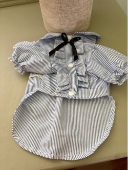 Striped Blue & White Ruffle Dog Shirt with Black Bow