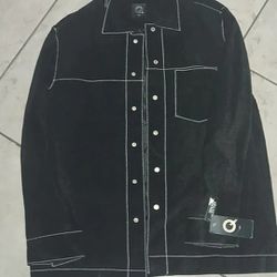 Italy Brand Black Leather Jacket White Stitching
